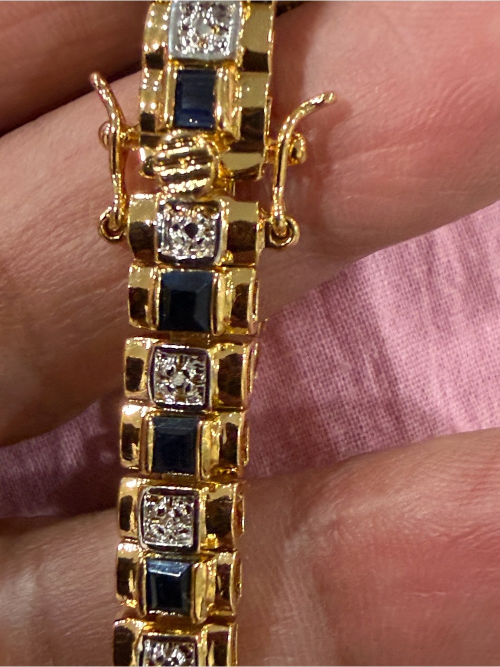 Gold-Tone Bracelet with Blue Stones and Clear Accents